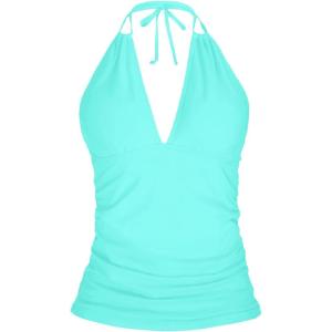 imageYonique Womens Halter Tankini Top V Neck Swim Top Tummy Control Bathing SuitAqua