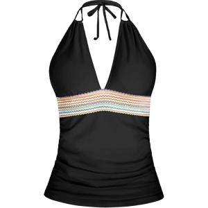 imageYonique Womens Halter Tankini Top V Neck Swim Top Tummy Control Bathing SuitBlack 01
