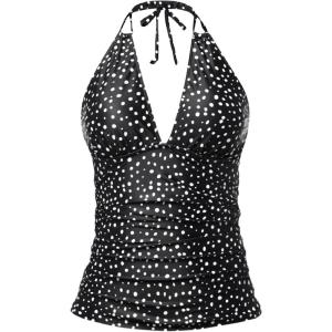 imageYonique Womens Halter Tankini Top V Neck Swim Top Tummy Control Bathing SuitBlack White Dot