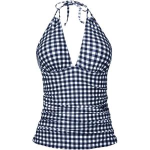 imageYonique Womens Halter Tankini Top V Neck Swim Top Tummy Control Bathing SuitBlack and White Plaid