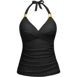 imageYonique Womens Halter Tankini Top V Neck Swim Top Tummy Control Bathing SuitBlack03