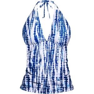 imageYonique Womens Halter Tankini Top V Neck Swim Top Tummy Control Bathing SuitBlue Tie Dye