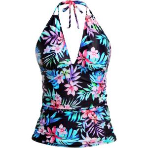 imageYonique Womens Halter Tankini Top V Neck Swim Top Tummy Control Bathing SuitColorful Floral 02