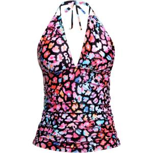 imageYonique Womens Halter Tankini Top V Neck Swim Top Tummy Control Bathing SuitColorful Leopard