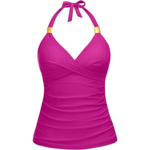 imageYonique Womens Halter Tankini Top V Neck Swim Top Tummy Control Bathing SuitPurple01