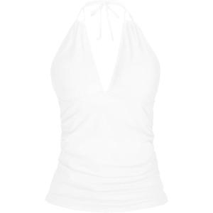 imageYonique Womens Halter Tankini Top V Neck Swim Top Tummy Control Bathing SuitWhite