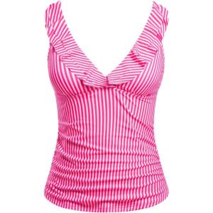 imageYonique Womens Tankini Top Only Tummy Control Bathing Suit Top Ruffle Swimsuit Top V Neck Swim Tank Top No BottomPink White Striped