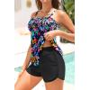 imageYonique Flowy Tankini with Shorts  Tummy Control Two Piece Swimsuit with Pockets Smocked Bandeau Bathing Suit 2026 SwimwearColorful Floral
