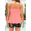 imageYonique Flowy Tankini with Shorts  Tummy Control Two Piece Swimsuit with Pockets Smocked Bandeau Bathing Suit 2026 SwimwearCoral Pink Floral