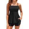imageYonique Flowy Tankini with Shorts  Tummy Control Two Piece Swimsuit with Pockets Smocked Bandeau Bathing Suit 2026 SwimwearBlack
