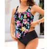 imageYonique Blouson Tankini Swimsuits for Women Loose Fit Modest Two Piece Bathing SuitsFloral 01