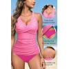 imageYonique Tankini Swimsuits for Women Tummy Control Bathing Suits Two Piece Tankini Tops with Bikini Bottoms Twist SwimwearPink White Striped