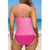 imageYonique Tankini Swimsuits for Women Tummy Control Bathing Suits Two Piece Tankini Tops with Bikini Bottoms Twist SwimwearPink White Striped