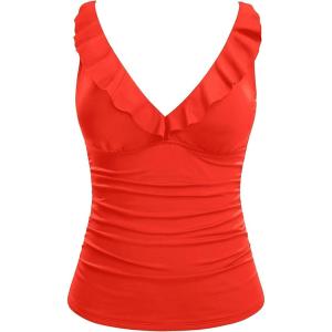 imageWomens Underwire Tankini Top Only  Tummy Control Bathing Suit Top Ruffle Swimsuit 2025Orange Red