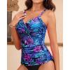 imageYonique Womens Tankini Top Swimwear Twist V Neck Swimsuits Tummy Control Bathing Suits Top OnlyBlue Leaves