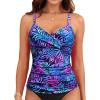 imageYonique Womens Tankini Top Swimwear Twist V Neck Swimsuits Tummy Control Bathing Suits Top OnlyBlue Leaves