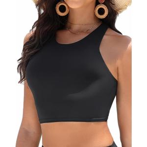 imageYonique Women High Waisted Bikini Two Piece Swimsuit Crop Bathing Suits Sporty Swimwear Bikini SetBlack