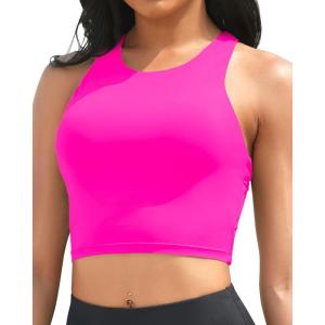 imageYonique Women High Waisted Bikini Two Piece Swimsuit Crop Bathing Suits Sporty Swimwear Bikini SetHot Pink