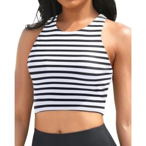 imageYonique Women High Waisted Bikini Two Piece Swimsuit Crop Bathing Suits Sporty Swimwear Bikini SetStriped
