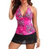 imageTankini with Skirt  Two Piece Swimsuit Tummy Control Bathing Suit Halter Swimwear Ruffle Layered Swim Skirt 2026Pink Floral