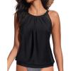 imageWomens High Neck Tankini Top  Blouson Bathing Suit Top Loose Fit Swim Top 2025 Modest Swimsuit Top No BottomBlack
