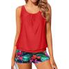 imageYonique Blouson Tankini Swimsuits for Women 2 Piece Bathing Suits Tops with Boyshorts Modest Loose Fit SwimwearRed  Floral