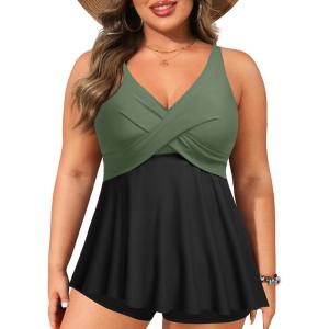 imagePlus Size Tankini Top Only  Flowy Bathing Suits Top Plus Size Swim Top 2025 Modest Swimsuits TopArmy Green