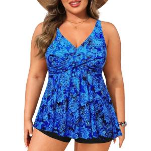 imagePlus Size Tankini Top Only  Flowy Bathing Suits Top Plus Size Swim Top 2025 Modest Swimsuits TopBlue Paisley