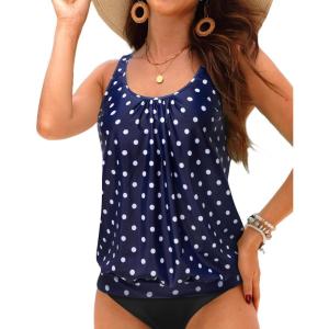 imageYonique Womens Blouson Tankini Top No Bottom Loose Fit Swim Top Modest Tank TopBlue Dot