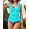 image:imageYonique Womens Two Piece Swimsuits  Ruffle Flounce Tankini Tummy Control Bathing Suits V Neck SwimwearAqua and Blue Floral