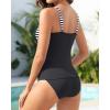 image:imageYonique Womens Two Piece Swimsuits  Ruffle Flounce Tankini Tummy Control Bathing Suits V Neck SwimwearBlack Color Block