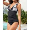image:imageYonique Womens Two Piece Swimsuits  Ruffle Flounce Tankini Tummy Control Bathing Suits V Neck SwimwearBlack Color Block