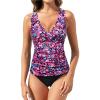 image:imageYonique Womens Two Piece Swimsuits  Ruffle Flounce Tankini Tummy Control Bathing Suits V Neck SwimwearPink Flower