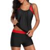 image:imageYonique Two Piece Tankini Bathing Suits TBack Blouson Swim Tops with Boy Shorts Women Swimsuits Sporty Swimwear BlackampRed L