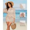 image:imageWomens Two Piece Coverup Set  Crochet Beach Cover Ups with Shorts Half Sleeve Swimsuit Bathing Suit CoverupsBeige