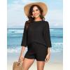 image:imageWomens Two Piece Coverup Set  Crochet Beach Cover Ups with Shorts Half Sleeve Swimsuit Bathing Suit CoverupsBlack