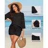 image:imageWomens Two Piece Coverup Set  Crochet Beach Cover Ups with Shorts Half Sleeve Swimsuit Bathing Suit CoverupsBlack