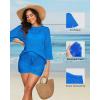 image:imageWomens Two Piece Coverup Set  Crochet Beach Cover Ups with Shorts Half Sleeve Swimsuit Bathing Suit CoverupsBlue