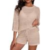 image:imageWomens Two Piece Coverup Set  Crochet Beach Cover Ups with Shorts Half Sleeve Swimsuit Bathing Suit CoverupsBeige