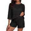 image:imageWomens Two Piece Coverup Set  Crochet Beach Cover Ups with Shorts Half Sleeve Swimsuit Bathing Suit CoverupsBlack