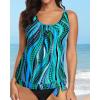 image:imageYonique Womens Blouson Tankini Top Only Loose Fit Swim Top No Bottom Modest SwimsuitGreen Wavy Pattern