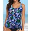 image:imageYonique Womens Blouson Tankini Top Only Loose Fit Swim Top No Bottom Modest SwimsuitPurple Blue Floral