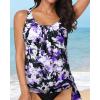 image:imageYonique Womens Blouson Tankini Top Only Loose Fit Swim Top No Bottom Modest SwimsuitPurple Floral