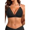 image:imageYonique Women Halter Bikini Top Only Padded Swimsuits Tops Vintage Bathing Suit Top No BottomMesh Black