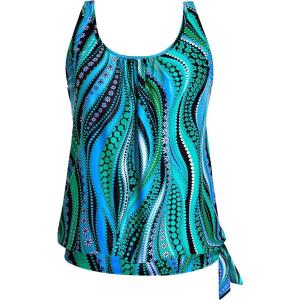 image:imageYonique Womens Blouson Tankini Top Only Loose Fit Swim Top No Bottom Modest SwimsuitGreen Wavy Pattern
