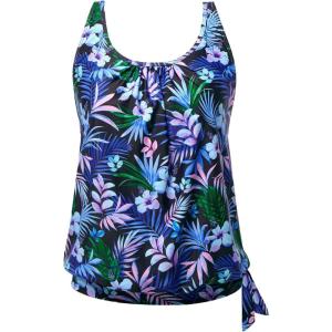 image:imageYonique Womens Blouson Tankini Top Only Loose Fit Swim Top No Bottom Modest SwimsuitPurple Blue Floral