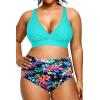 image:imageYonique Womens Plus Size Bikini High Waisted Swimsuits Two Piece Bathing Suits Tummy Control SwimwearAqua Colorful Floral
