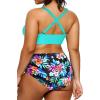 image:imageYonique Womens Plus Size Bikini High Waisted Swimsuits Two Piece Bathing Suits Tummy Control SwimwearAqua Colorful Floral