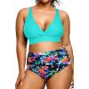 image:imageYonique Womens Plus Size Bikini High Waisted Swimsuits Two Piece Bathing Suits Tummy Control SwimwearAqua Colorful Floral