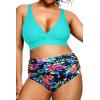 image:imageYonique Womens Plus Size Bikini High Waisted Swimsuits Two Piece Bathing Suits Tummy Control SwimwearAqua Colorful Floral